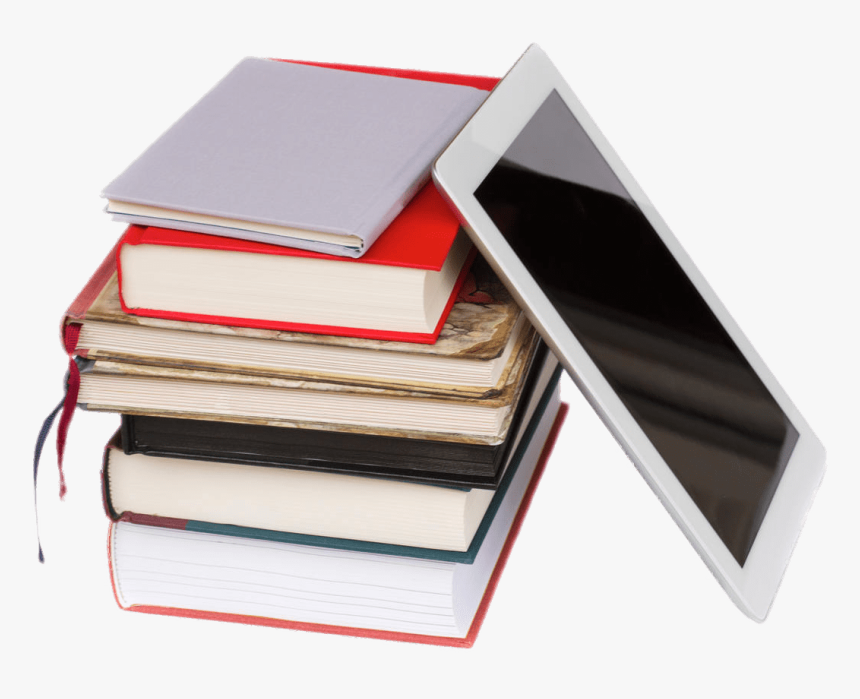 E-book Next To Pile Of Books Clip Arts - Book And Tablet, HD Png Download