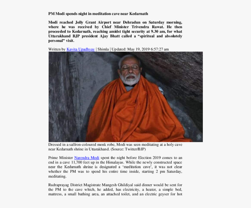 Modi In Kedarnath One Eye Open, HD Png Download