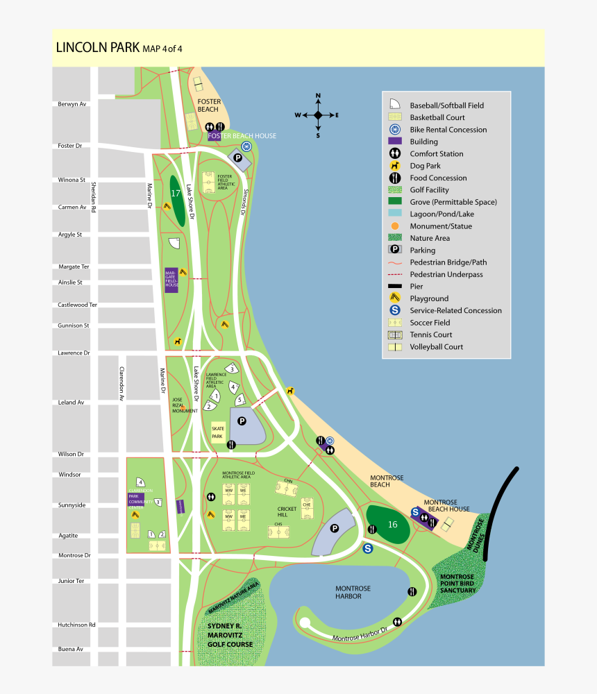Montrose Beach Map Png - Map Of Montrose Beach Chicago, Transparent Png