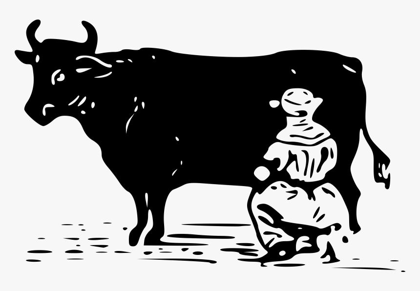Milking A Cow Clip Arts - Milking Cow Black And White, HD Png Download