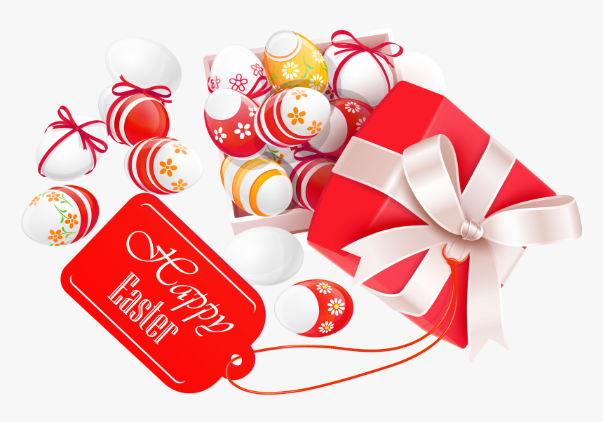 Box Picture Gift With Easter Eggs Egg Clipart - Happy Easter Red Png, Transparent Png