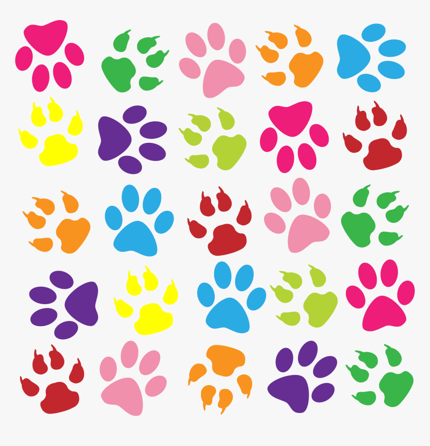 Colorful Paw Prints Pattern Background Clip Arts - Colorful Paw Prints Png, Transparent Png