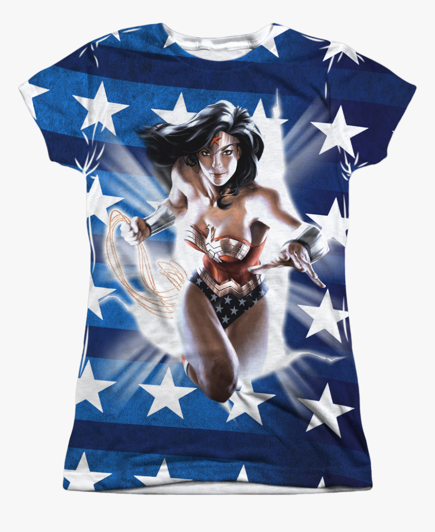 Ladies Wonder Woman Stars Shirt - Superboy Vs Wonder Woman, HD Png Download