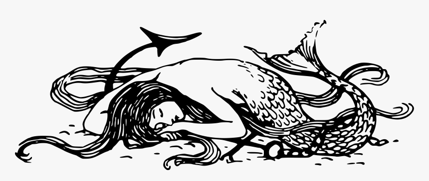 Sleeping Mermaid Clip Arts - Black And White Mermaid Png, Transparent Png
