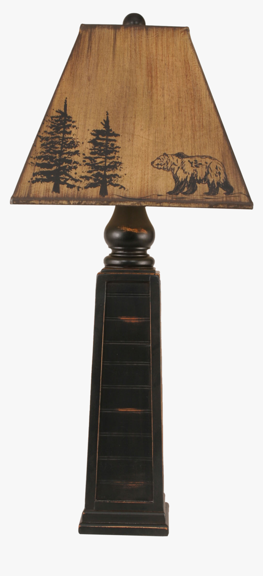 Distressed Black Pyramid Table Lamp W/ Bear Shade - Lampshade, HD Png Download