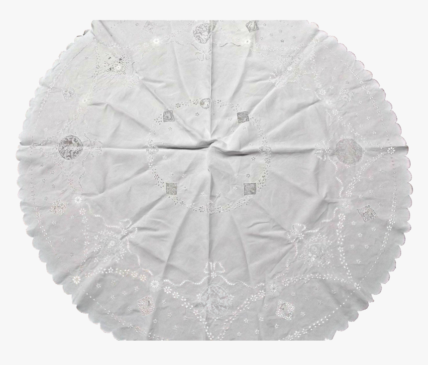 Round Vintage White Linen Table Cloth Cover With Cutwork - Placemat, HD Png Download