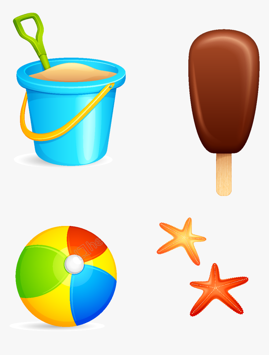 Vector Hand Drawn Ice Cream Bucket With Starfish Clipart - Sand Bucket, HD Png Download