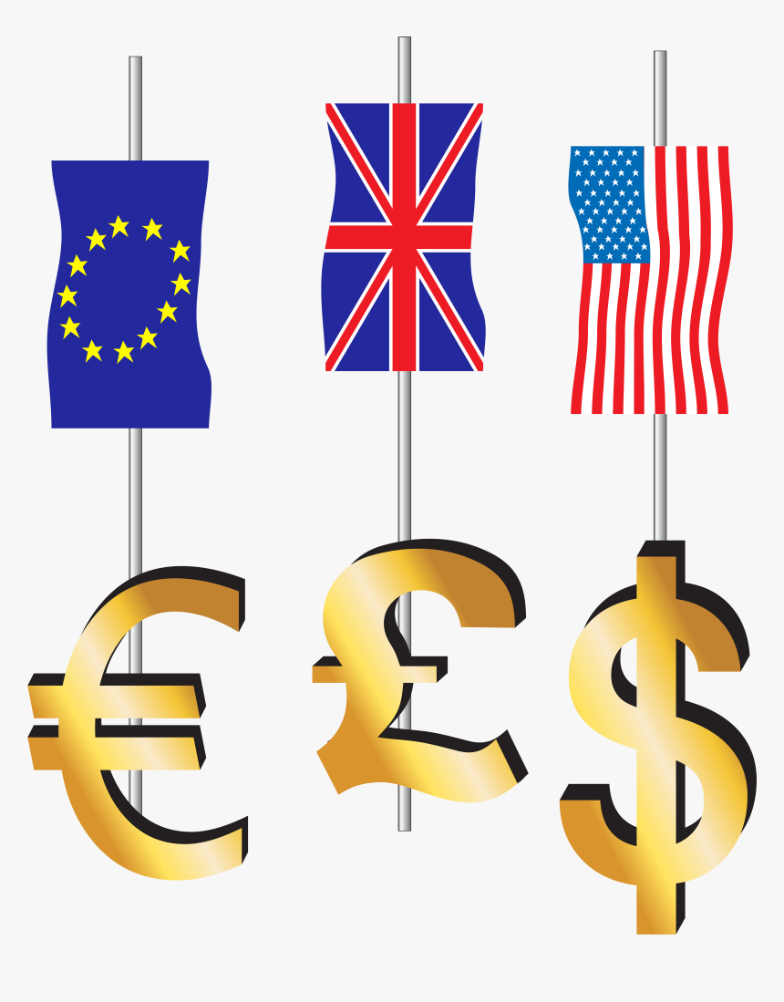 Euro Pound Dollar Signs And Flags Png Clipart - Dollar Pound And Euro Signs, Transparent Png