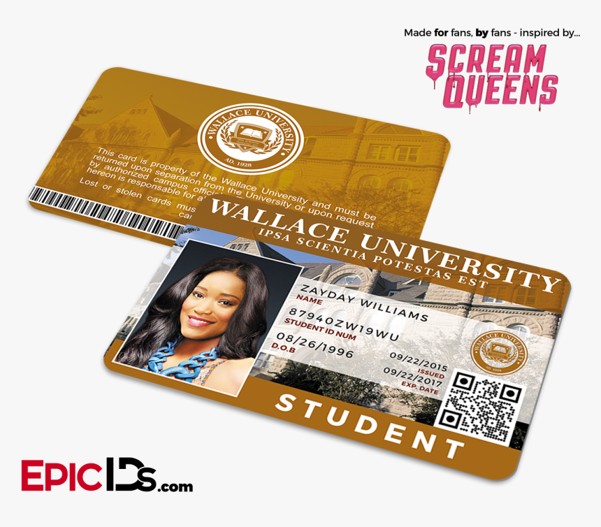Scream Queens Inspired Wallace University Student Id - Hair Coloring, HD Png Download