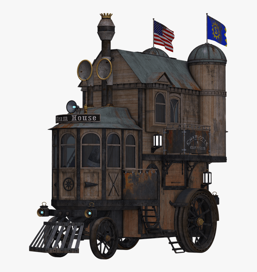 Steampunk Locomotive Side View - Steampunk Flying Train Png, Transparent Png