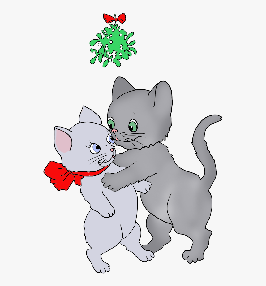 Cats Kissing Under Mistletoe At Christmas - Two Cats Kissing Under Mistletoe, HD Png Download