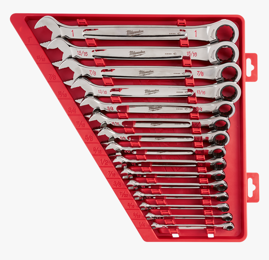 15pc Ratcheting Combination Wrench Set Sae - Milwaukee Ratcheting Wrench Set, HD Png Download