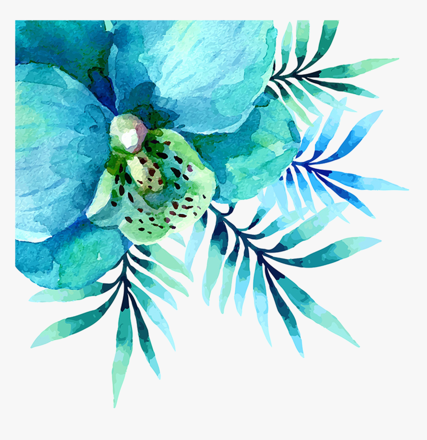 Teal Watercolor Flowers Png, Transparent Png