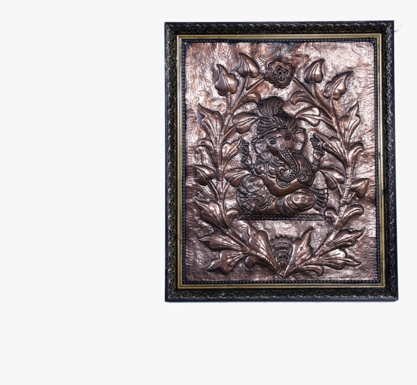 Copper Art Vastu Lord Ganesha With Wooden Frame - Motif, HD Png Download