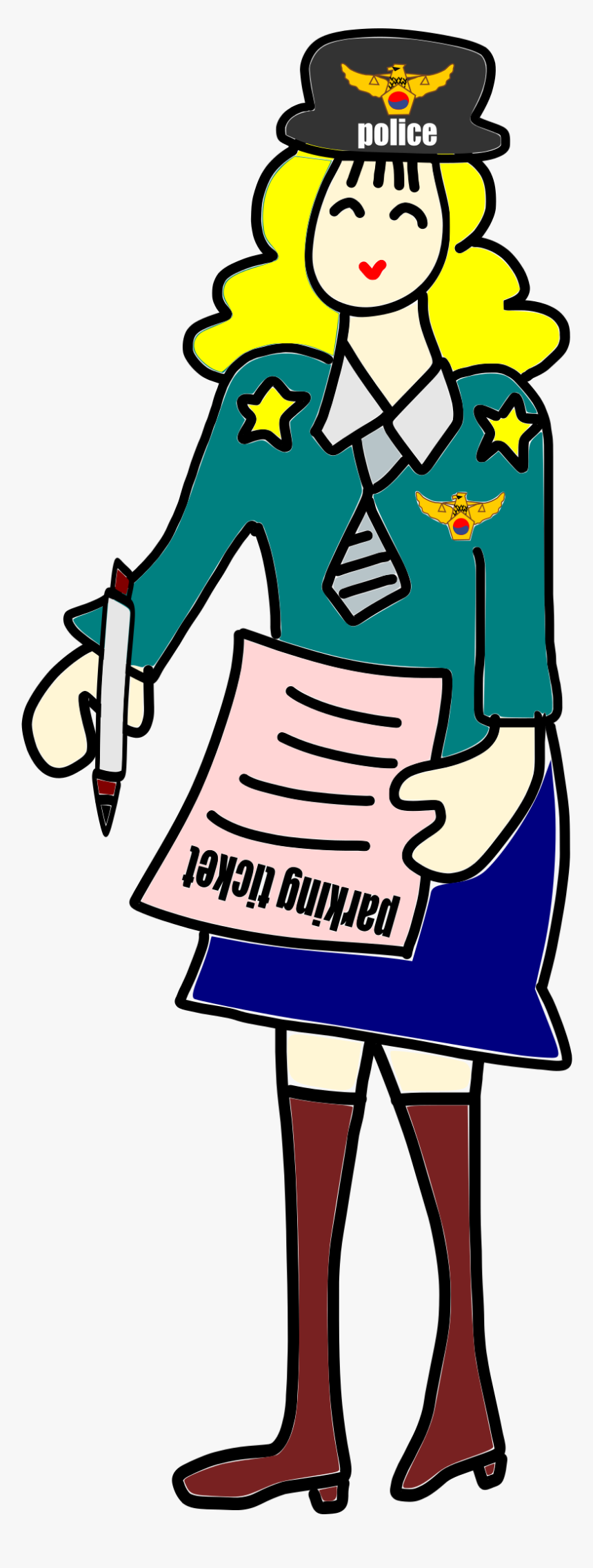 Police Officer Woman With A Parking Ticket Clip Arts - Parking Checker Woman Cartoon, HD Png Download