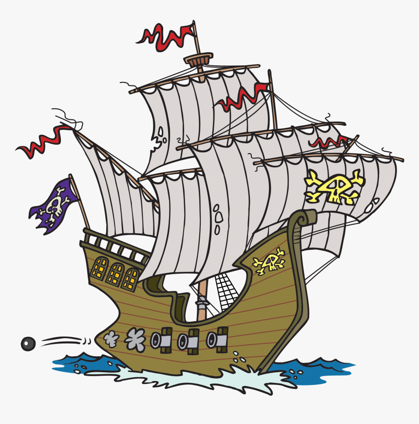 Free Pirate Ship Png - Black And White Clipart Pirate Ship, Transparent Png