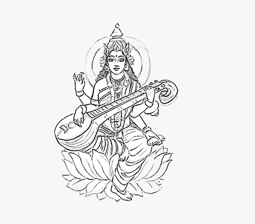 The Goddess, Saraswati - Saraswati Black And White, HD Png Download