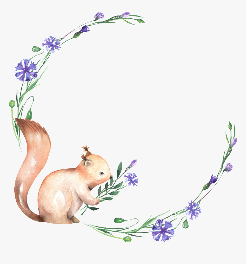 This Graphics Is Hand Painted Smelling Squirrel Png - Squirrel Smelling Flower Clipart, Transparent Png