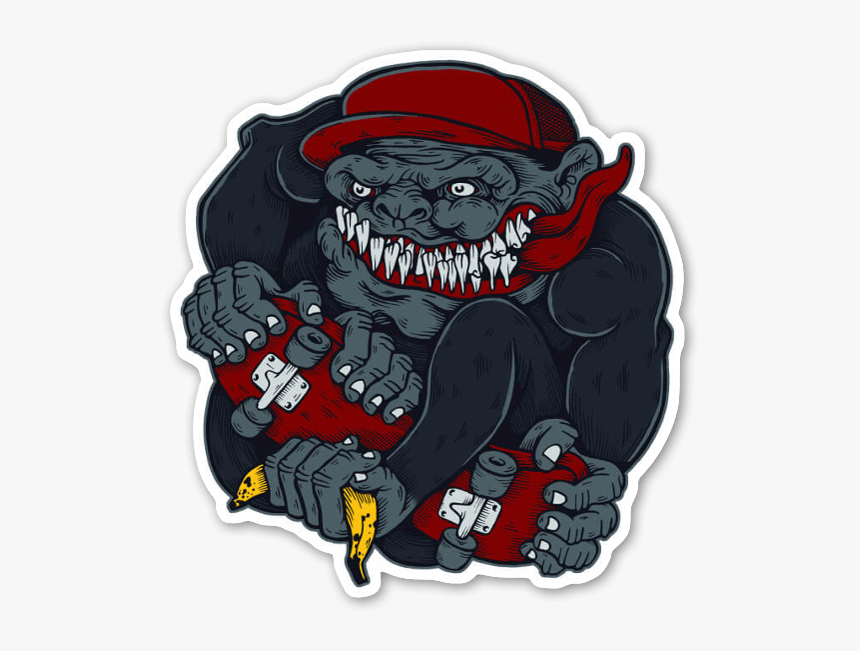 Skate Gorilla Sticker - Cartoon, HD Png Download