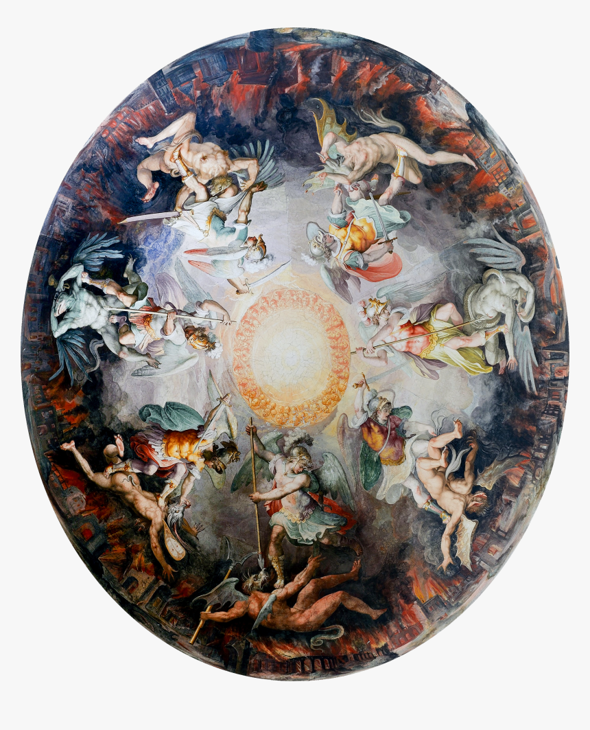 Ceiling Painted Dome Cupola Angels Fighting Demons, HD Png Download