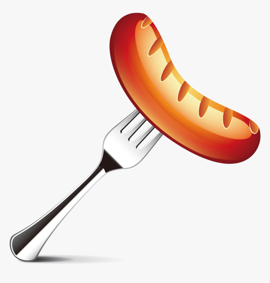 Ketchup Spoon Png Clip Art Black And White - Sausage On Fork Clipart, Transparent Png