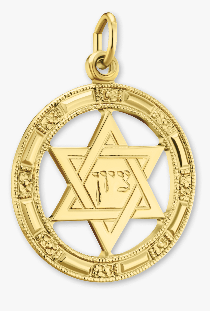 14k Gold Star Of David In Circle Pendant - Locket, HD Png Download