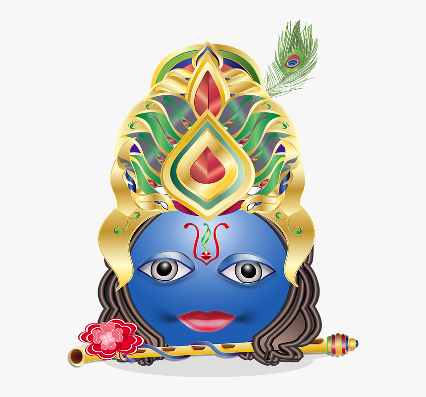 Krishna, Emoticon, Smiley, Hindu, God, India, Nepal - Krishna Crown With Peacock Feather, HD Png Download