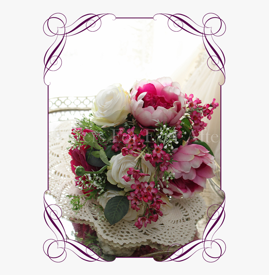 A Romantic Vibrant Magenta Pink And Blush Ivory Bridesmaid - Garden Roses, HD Png Download