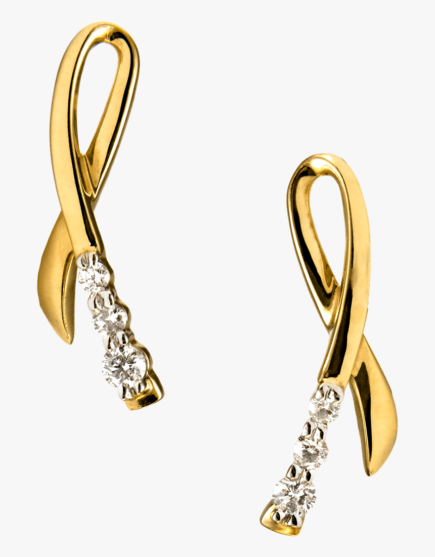 14k Yellow Gold And Diamond Ribbon Stud Earrings - Earrings, HD Png Download