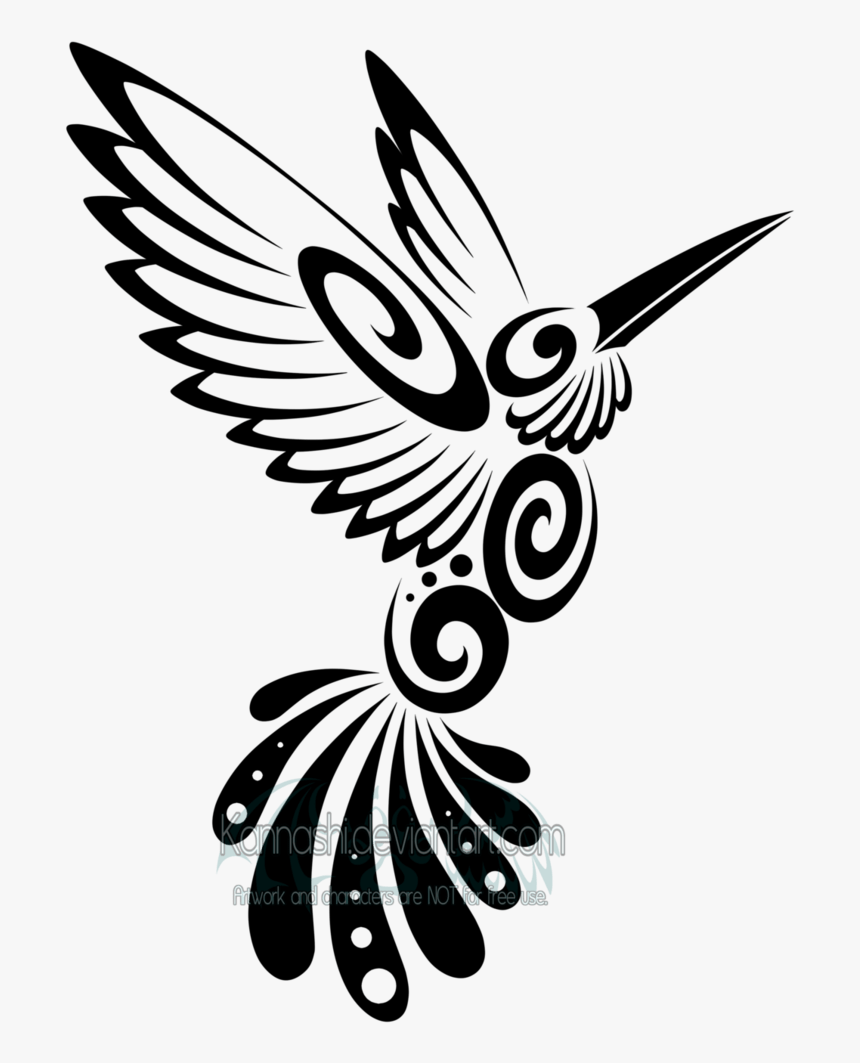 Hummingbird And Flower Banner Royalty Free Library - Tribal Hummingbird Black And White Clipart, HD Png Download