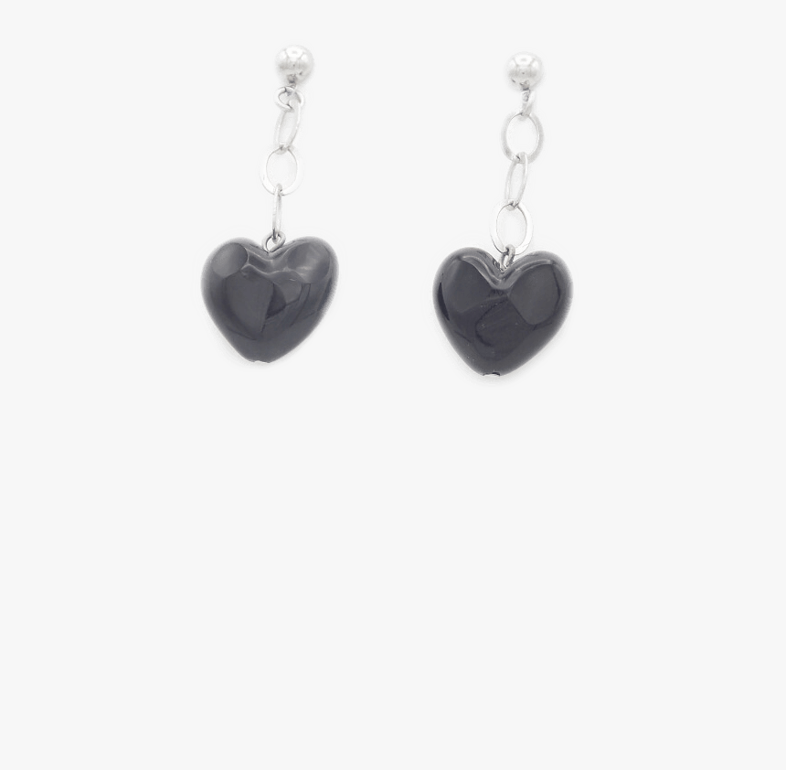 Murano Glass Heart Shaped Earrings In Black - Earrings, HD Png Download