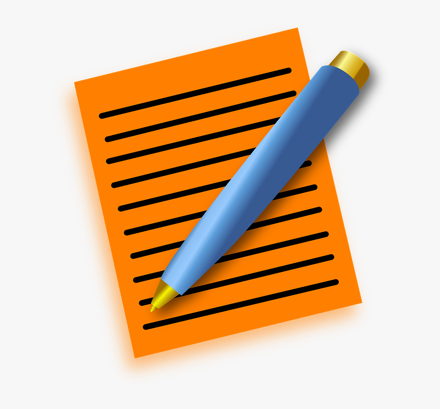 Notepad, Pen, Lines, Yellow, Blue, Gold, Empty, Notice - Edit Clipart, HD Png Download