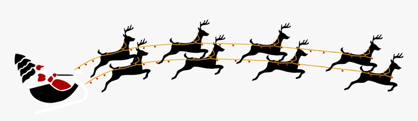 Santa With Eight Reindeer Clip Arts - Santa And Reindeer Flying Png, Transparent Png