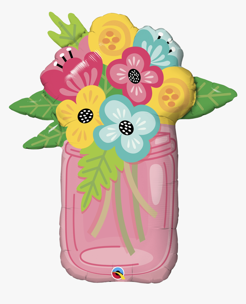Mason Jar Flower Bouquet Coloring Page Mason Jar Blue - Wedding Mason Jar With Flowers Clipart, HD Png Download