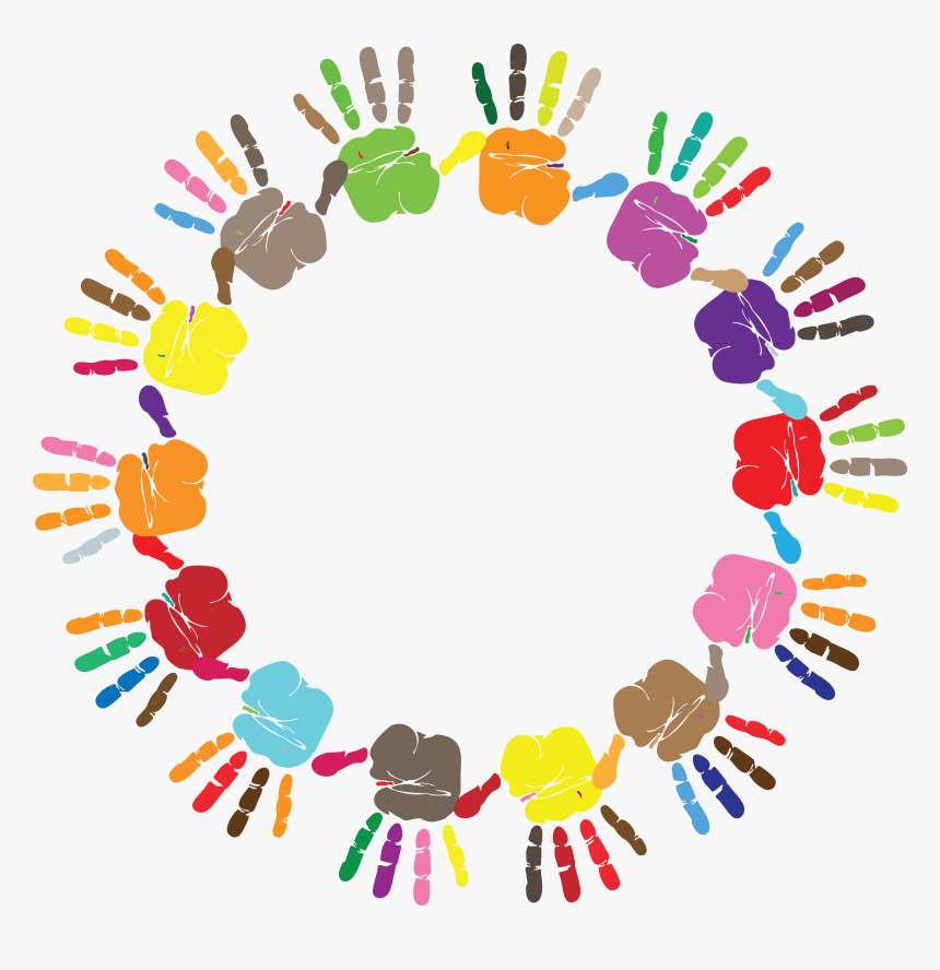 Free Clipart Of A Round Frame Of Handprints In Color - Colorful Hand Print Png, Transparent Png