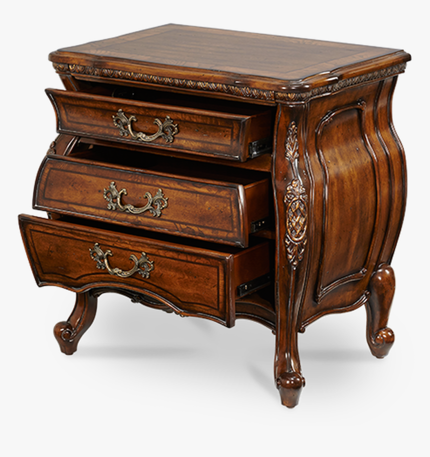3 Drawers Carved Wood Frame Melange Finish Nightstand - Chest Of Drawers, HD Png Download