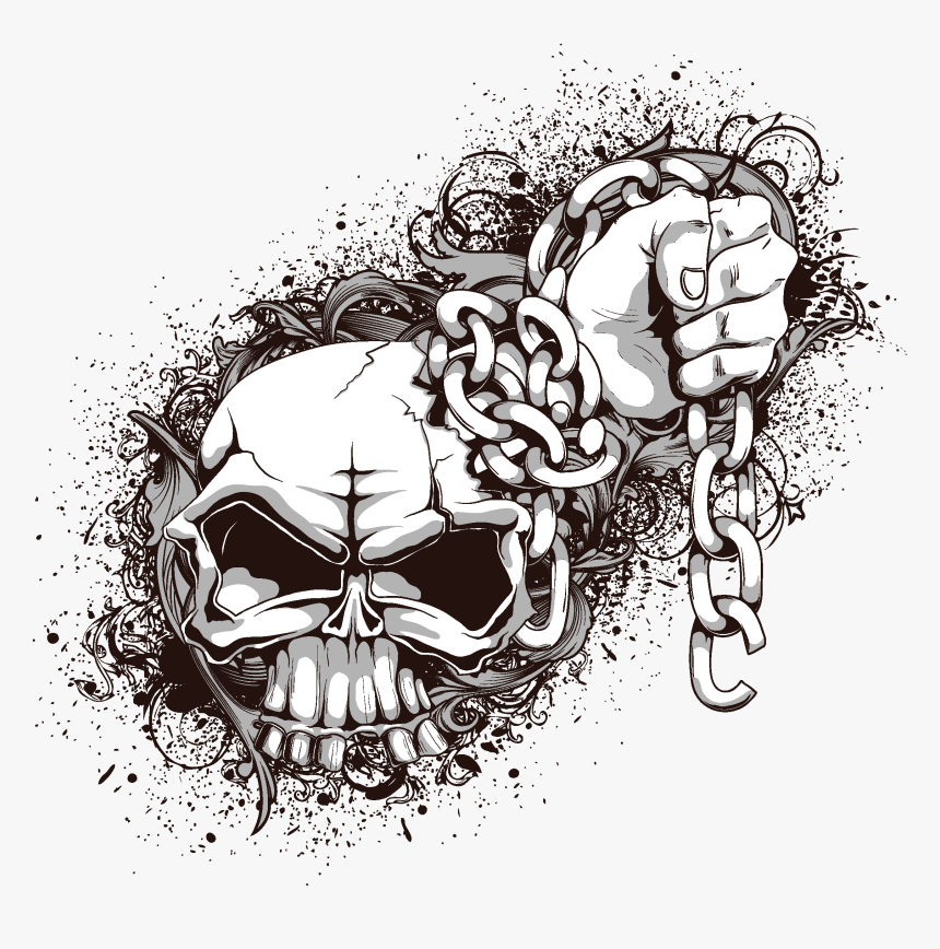 And Symbolism Human Skull Crossbones Png Free Photo - Skull With Chain Drawing, Transparent Png