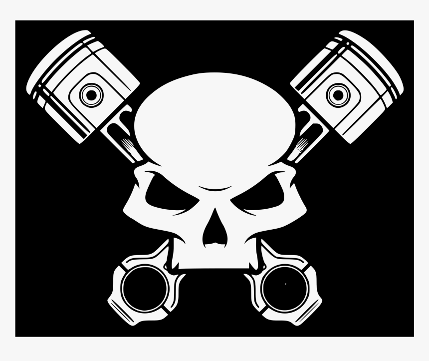 Skull,monochrome Photography,text - Skull Crossed Pistons, HD Png Download