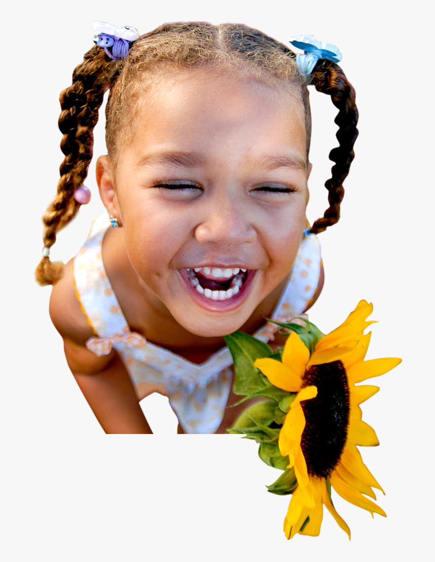 Happy Smiling Young Girl Holding A Sunflower - Child Laughing, HD Png Download