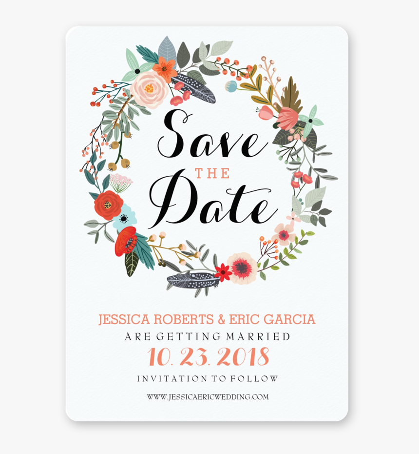Clip Art Charming Ink Botanical Wreath - Save The Date Template Floral, HD Png Download
