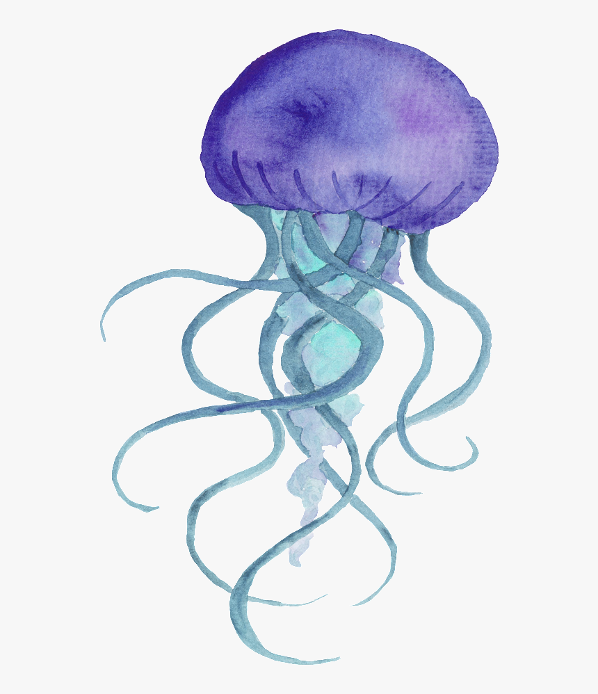 Purple Hand Painted Jellyfish Cartoon Watercolor Vector - Cartoon Watercolor Jellyfish, HD Png Download