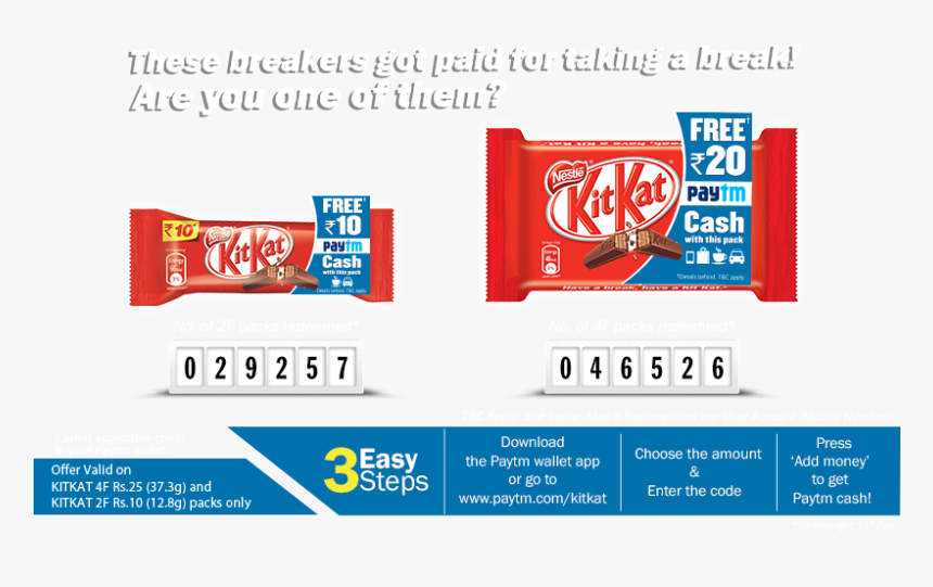 Cashback Buy Kitkat Rs 10 Rs 25 And Get Free Paytm - Get Free Paytm Cash, HD Png Download