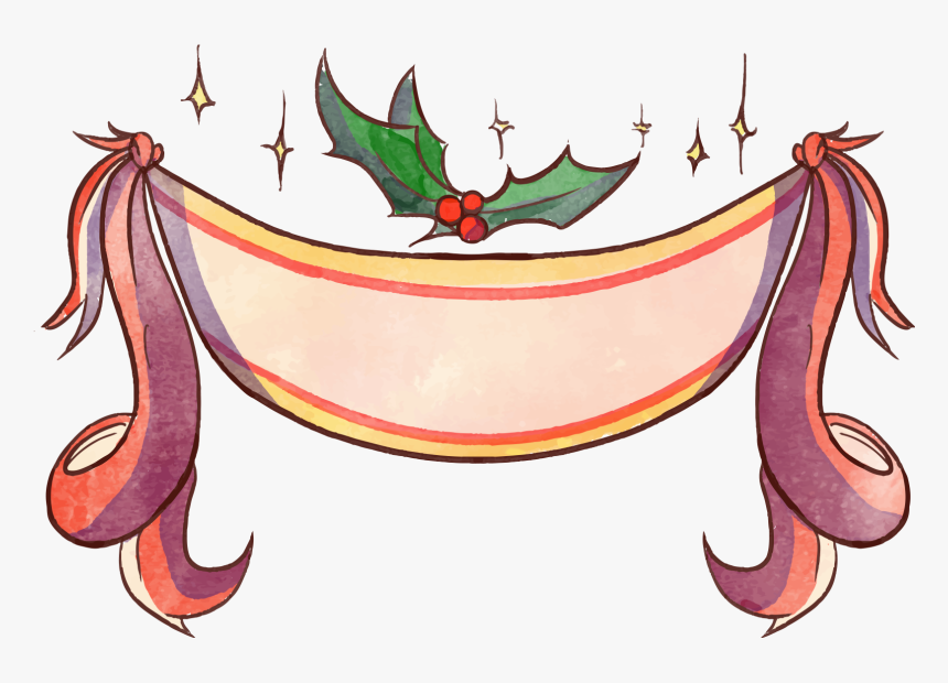 Christmas Ribbon Clip Art - Watercolor Painting, HD Png Download