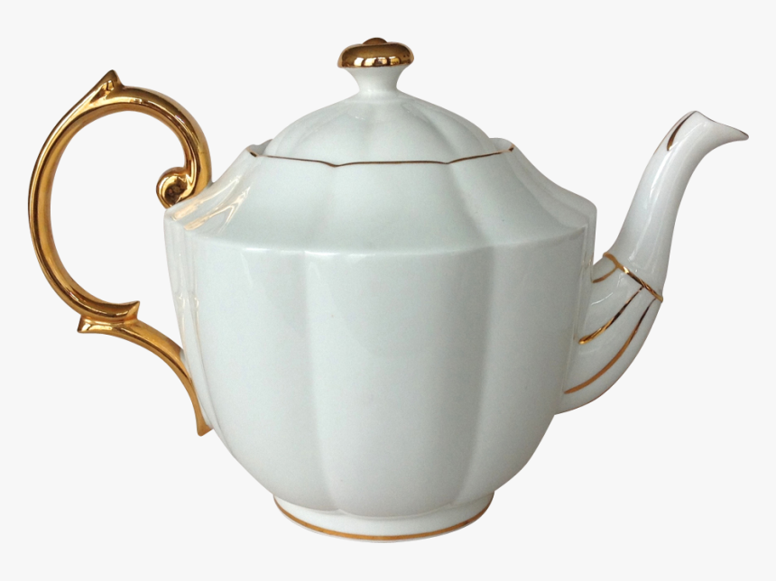 White Teapot With Gold Trim, HD Png Download