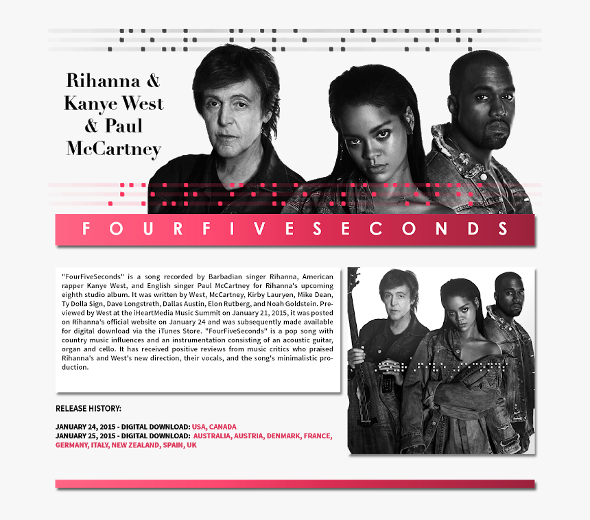 Rihanna Kanye West Paul Mccartney Fourfiveseconds, HD Png Download