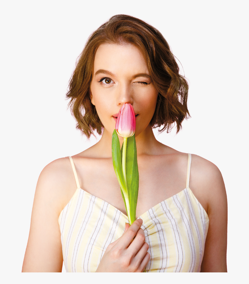 Girl Smell Flower Png, Transparent Png