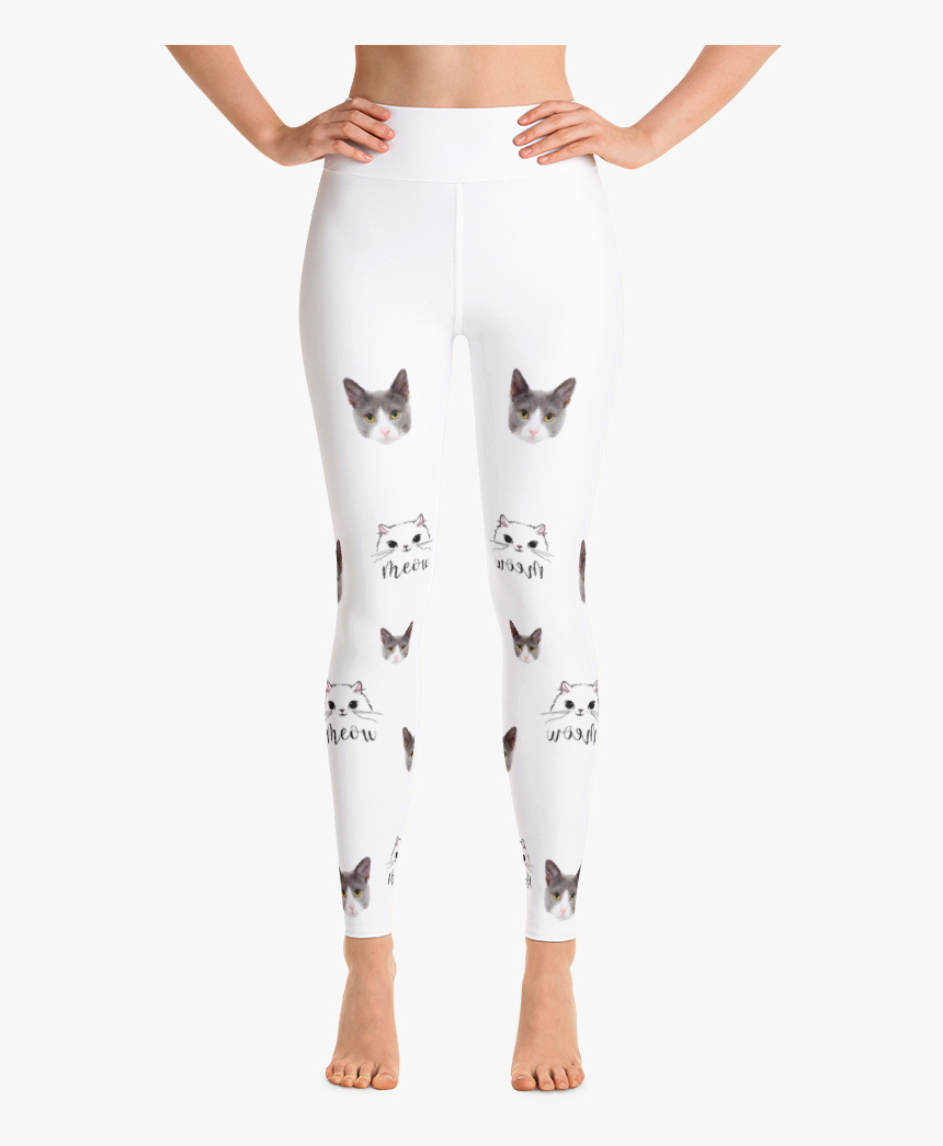 Custom Cat Face Yoga Leggings - White Yoga Leggings, HD Png Download