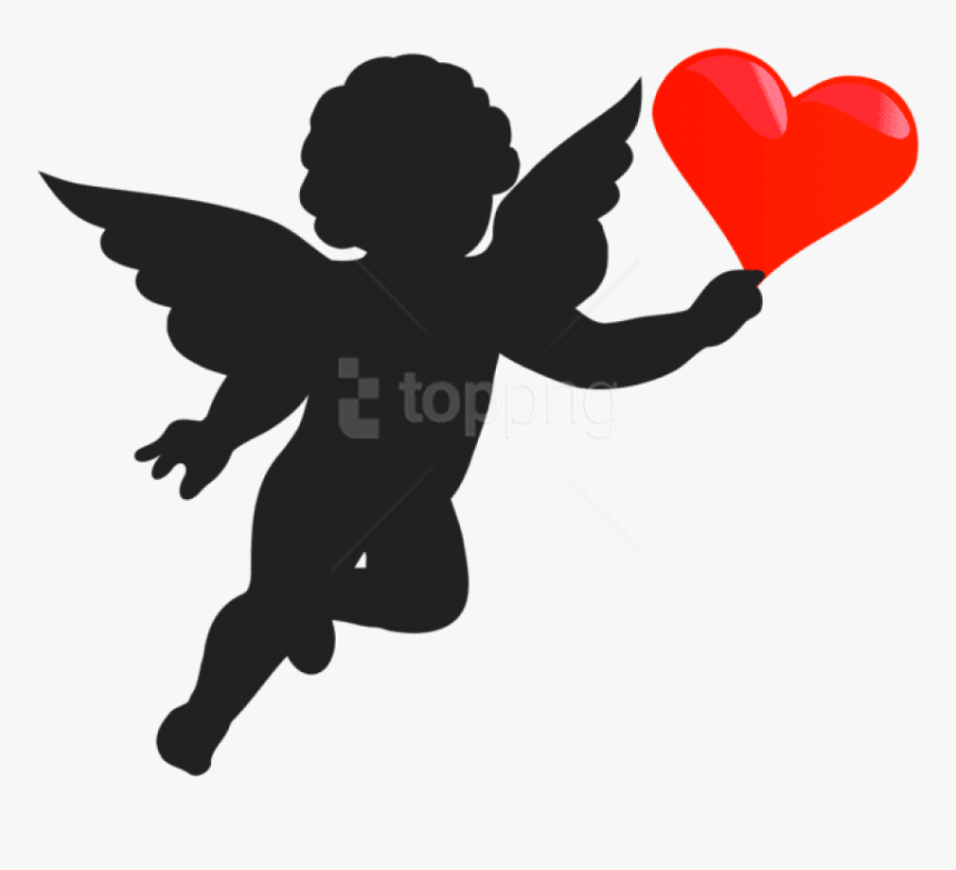 Free Png Download Cupid With Heart Silhouette Png Images - Clipart Black And White Baby Angel, Transparent Png