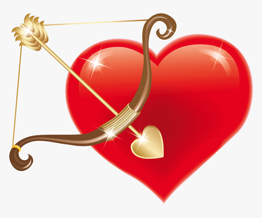 Red Heart With Cupid Bow Png Clipart Picture - Pink Cupid's Bow And Arrow, Transparent Png