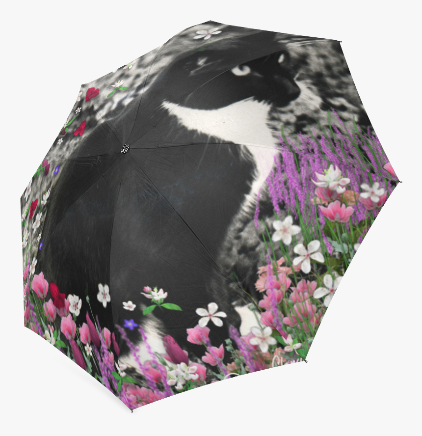 Freckles In Flowers Ii Black White Tuxedo Cat Foldable, HD Png Download